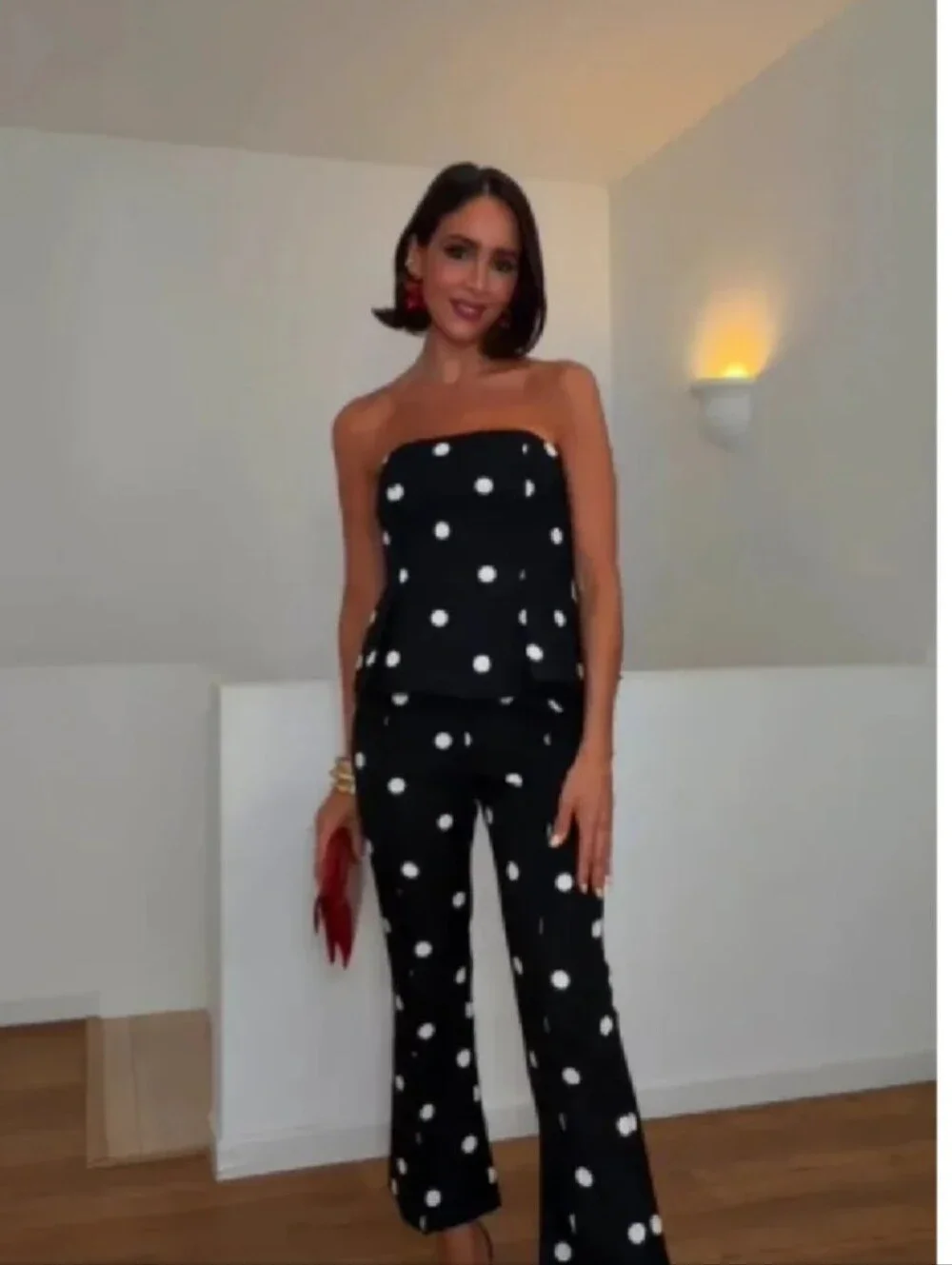 ZARA POLKA DOT STRAPLESS JUMPSUIT Size XS